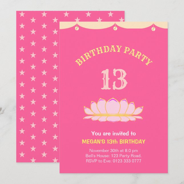 Cute 13.ª Invitación a la fiesta de cumpleaños (Anverso / Reverso)