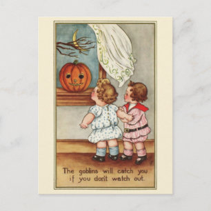 Cute 1916 Niños   Postal de Halloween de época