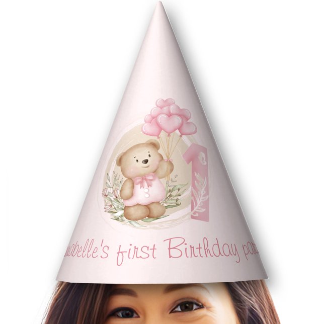 Cute 1 cumpleaños Teddy Bear Fiestas Gorras (Cute 1st Birthday Teddy Bear Pink Party Hats)