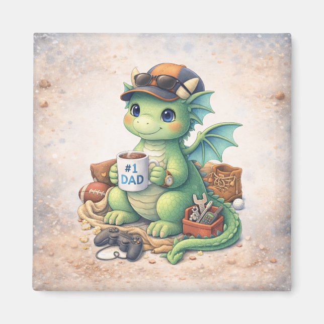 Cute #1 Papá Dragón Imán – Adorable Día del Padre  (Frente)