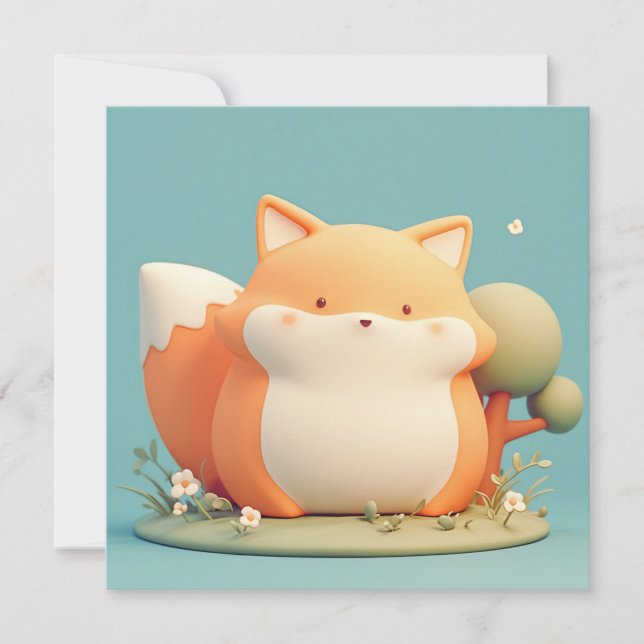 Cute 3D Clay Red Fox in Forest Meadow Postcard (Anverso)