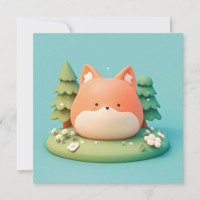 Cute 3D Clay Red Fox in Forest Meadow Postcard (Anverso)