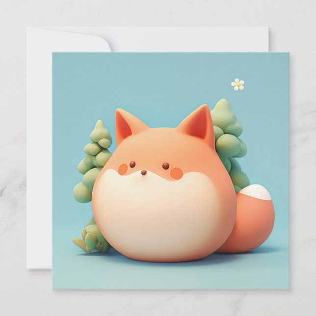 Cute 3D Clay Red Fox in Forest Scene Postcard (Anverso)