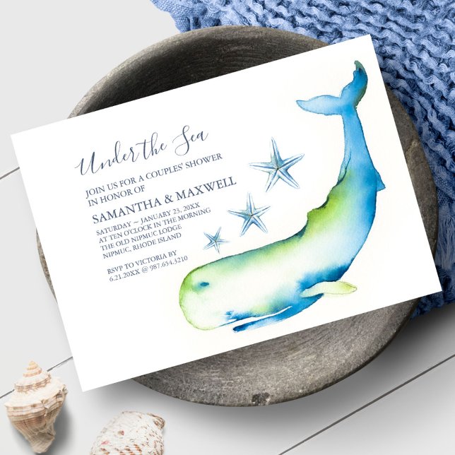 Cute acuarela Azul Ballena Bebé Invitaciones a la  (Baby Shower Invitation Cute Watercolor Blue Whale )