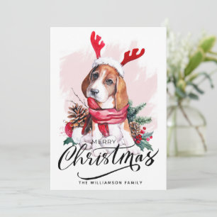 Cute acuarela Beagle Dog Navidad Tarjeta