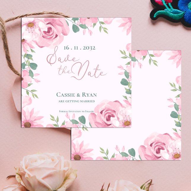 Cute acuarela Boda floral rosa Guardar la fecha (Cute Watercolor Pink Floral Wedding Save the Date)