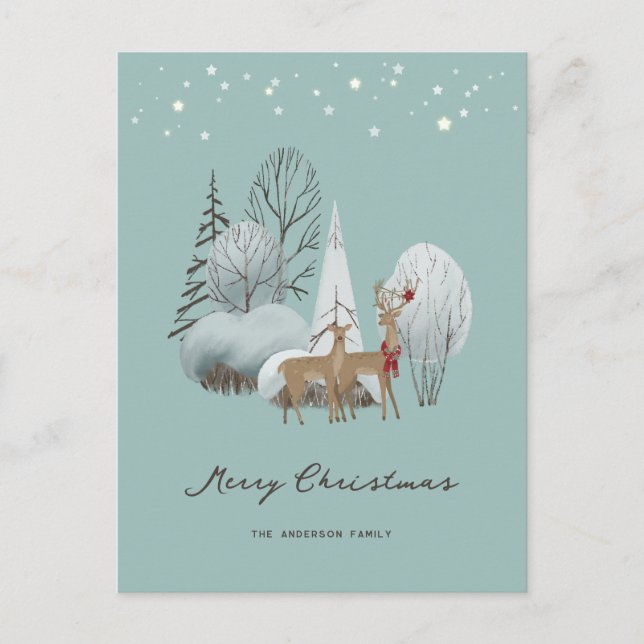 Cute acuarela Bosque Buck Doe Feliz Navidad (Anverso)