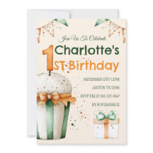 Cute acuarela Primer Cumpleaños Pastel y Regalo