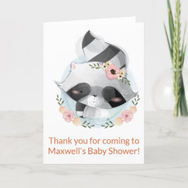 Cute acuarela Raccoon Baby Shower Gracias Tarjeta