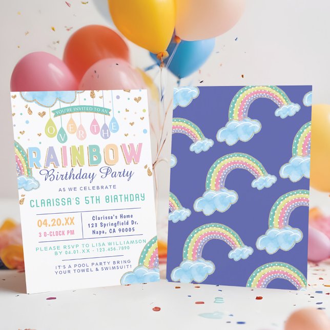 Cute acuarela Rainbow Birday Party Invitación (Cute Watercolor Rainbow Birthday Party Invitation)