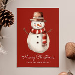 Cute acuarela Snowman Feliz Navidad No Foto<br><div class="desc">Envíe saludos festivos a sus amigos y familia con esta adorable tarjeta de Navidades de snowman. La tarjeta de vacaciones sin foto muestra un ilustracion de un muñeco de nieve de color agua usando un gorra de invierno marrón con una bufanda roja y blanca. Personalice la tarjeta de Navidades de...</div>