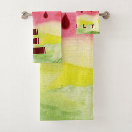 Cute acuarela Verde Rojo sandía Monograma niños