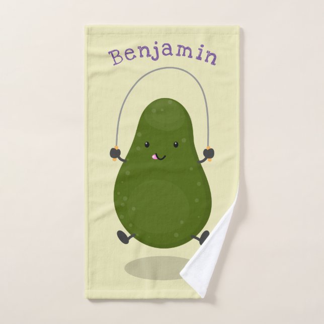 Cute aguacate salto cuerda personalizado ilustraci (Toalla de mano)