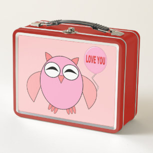 Cute Amo Rosado Que Búho Almuerzo Metalizado Caja
