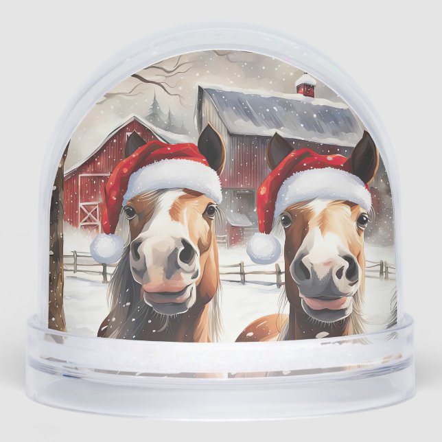 Cute and Funny Horses in Snow Christmas (Anverso)