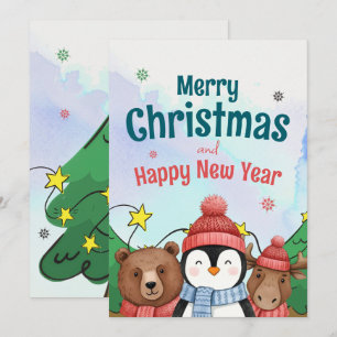 Cute Animal Acuarela Navidad color azul