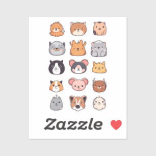 Cute Animal Faces Hoja de Pegatinas   Kawaii Masco