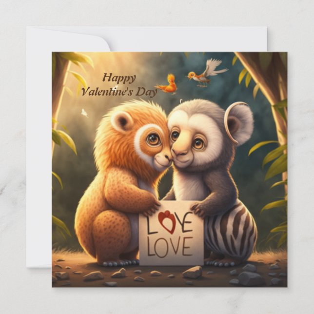 Cute animals  in love  card (Anverso)