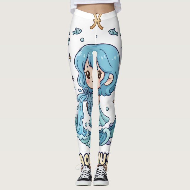 Cute Anime Aquarius Zodiac Sign Leggings  (Anverso)