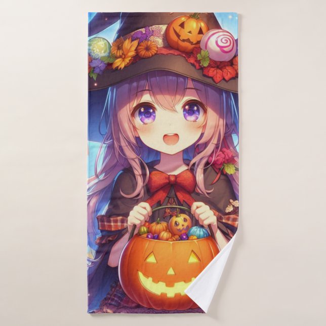 Cute Anime Halloween Witch (Toalla de baño)