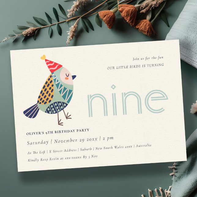 Cute Aqua Blue Birdie Cualquier Novena Invitación  (Subido por el creador)