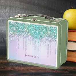 Cute Aqua blue Drips faux glitter monogram