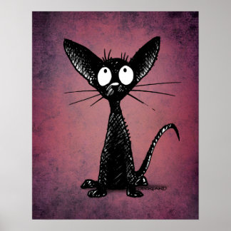 Cute arte oriental de gato negro sobre morado góti