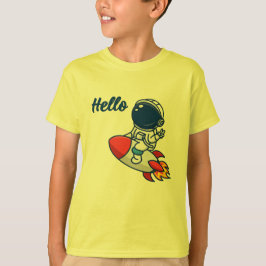 Cute Astronaut Riding Rocket "Hola" Camiseta para 
