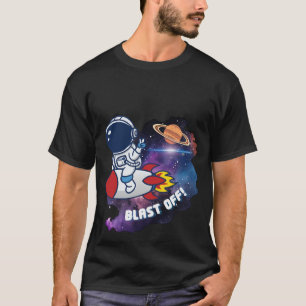 Cute Astronauta Montando Cohete Despegar Camiseta 