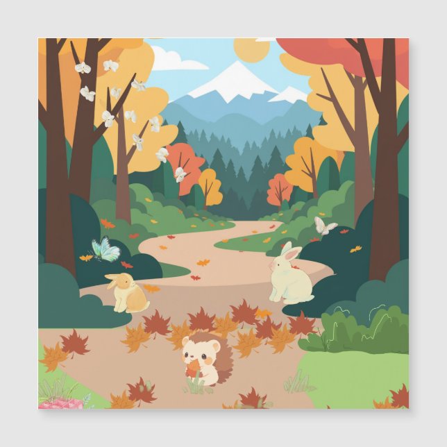 Cute Autumn Forest Animals Cozy Landscape Art Post (Anverso)