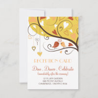 Cute Autumn Lovebirds Boda Tarjeta de Recepción