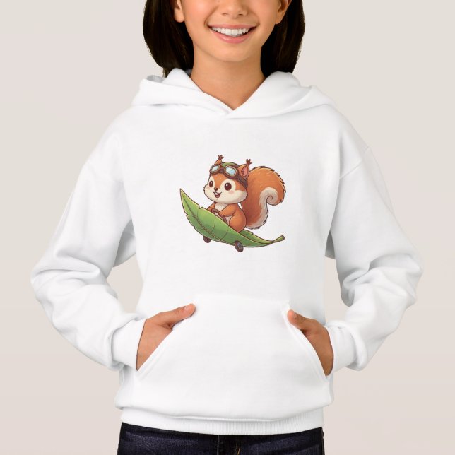 Cute Aviator Squirrel Riding Leaf Skateboard Art (Anverso)