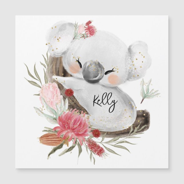 Cute Baby Koala Gold Speckle Nombre personalizado (Anverso)