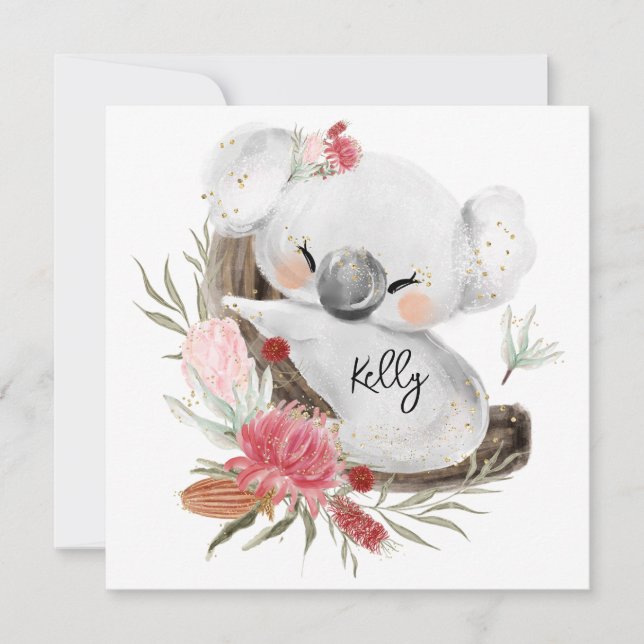 Cute Baby Koala Gold Speckle Nombre personalizado (Anverso)