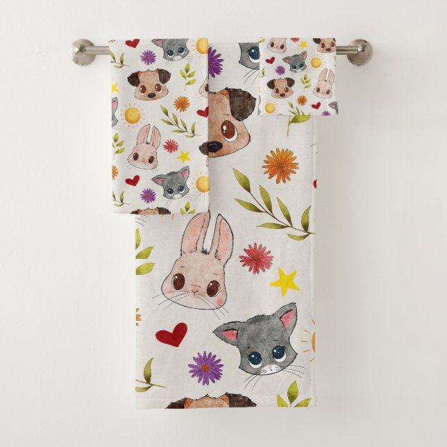 Cute Baby Pets Animal Bath Towel Set (In situ)