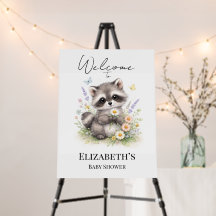 Cute Baby Raccoon Baby Shower Welcome Sign