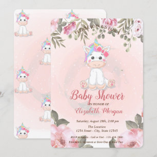Cute Baby Unicorn, Invitación de Baby Shower Flora