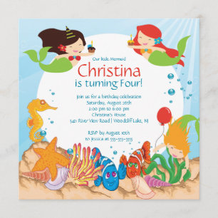 Cute Bajo La Sirenita Invitación Al Cumpleaños