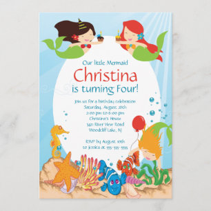 Cute Bajo La Sirenita Invitación Al Cumpleaños