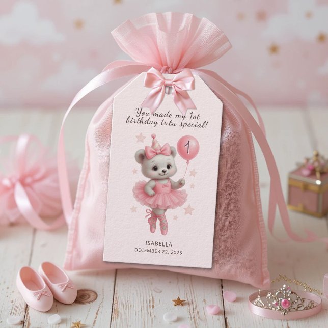 Cute Ballerina Bear Primer Cumpleaños etiqueta de  (Subido por el creador)
