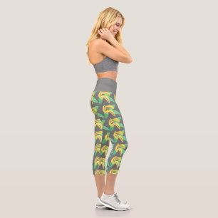 Cute Banana Yellow Grey Capri Leggings
