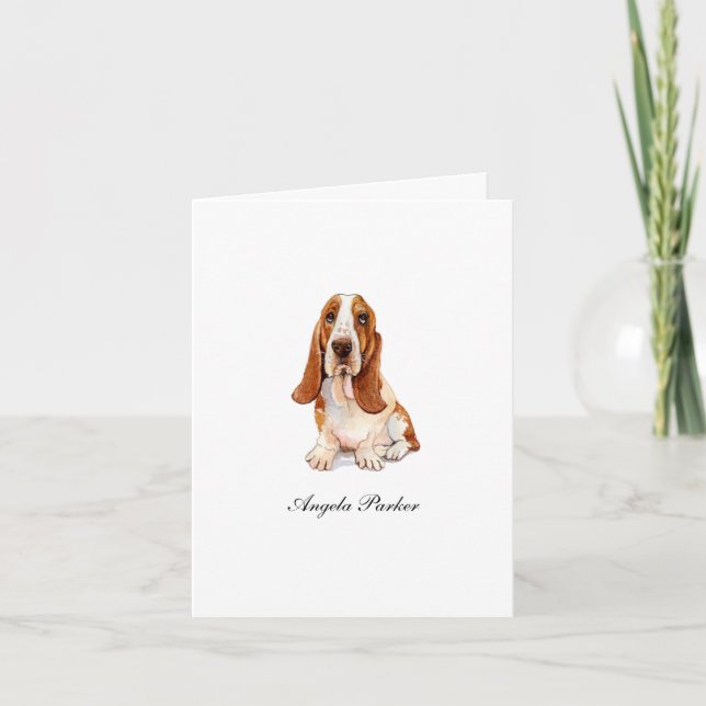 Cute Basset Hound acuarela plegado Gracias Tarjeta (Anverso)