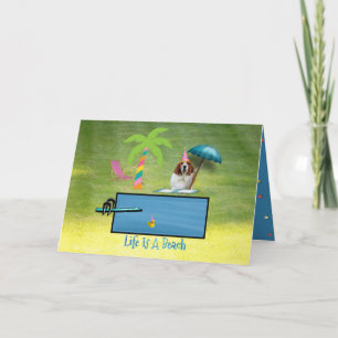 Cute Basset, Palm & Pool Con Divertida Tarjeta De