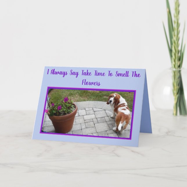 Cute Basset W/Flowers & Ice Cream en tarjeta de cu (Anverso)