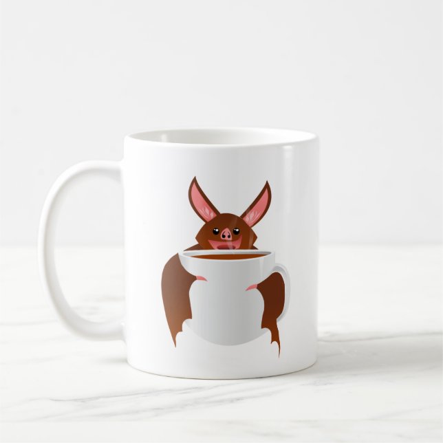 Cute Bat abrazando una taza de café (Izquierda)