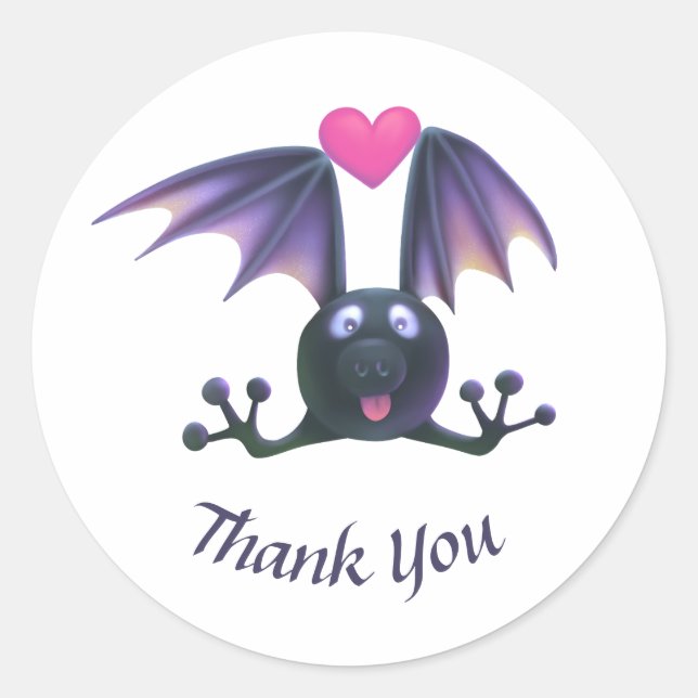 Cute Bat Halloween Gracias Sticker Etiqueta Redond (Anverso)