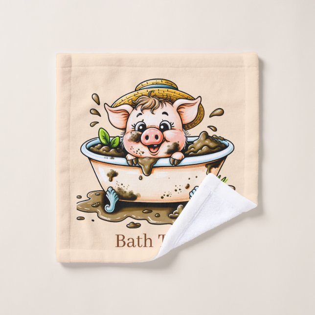 Cute bath time pig customizable  (Toallita)