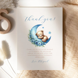 Cute Bear Blue Moon Baby Shower Gracias Tarjeta