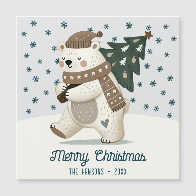 Cute Bear Christmas Tree Drawing Christmas Card (Anverso)