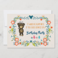 Cute Bear & Invitación de cumpleaños con corona fl